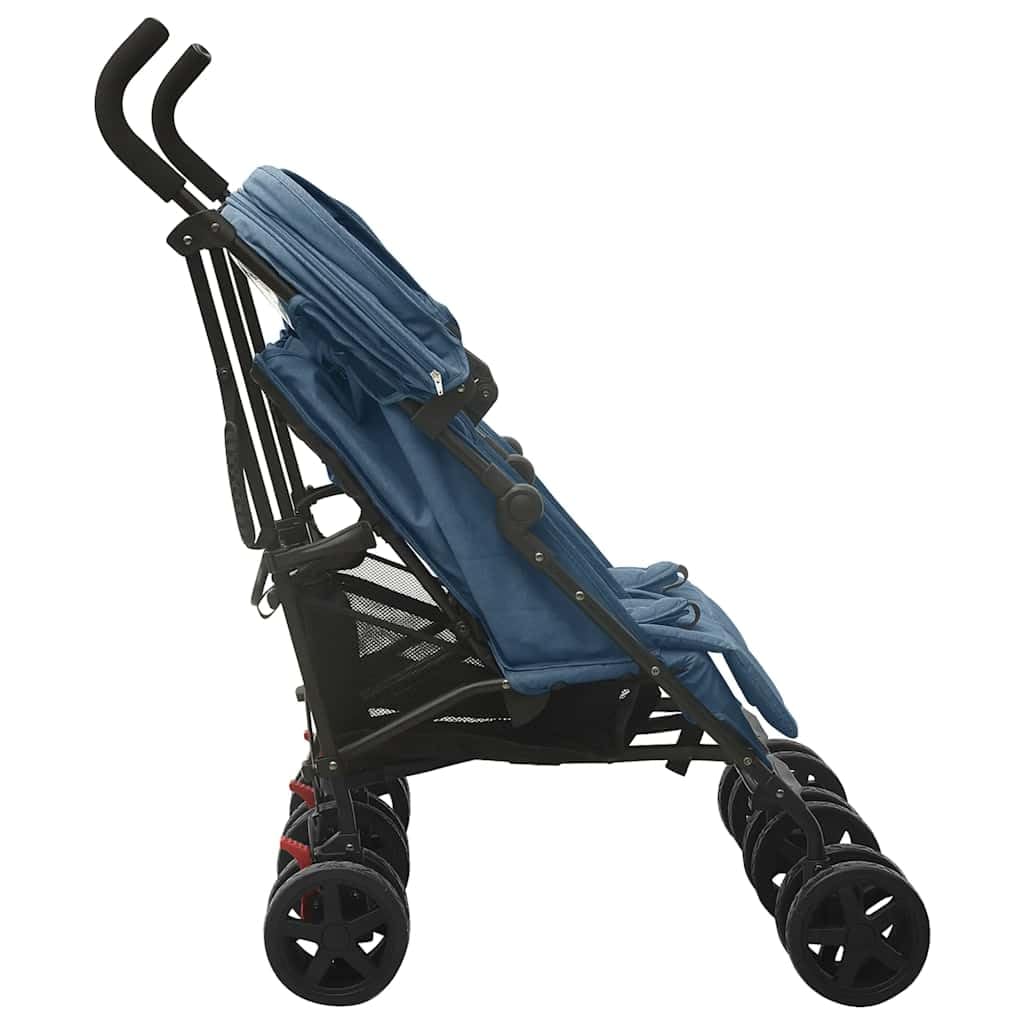 Poussette Double, Poussette Deux Places pour Jumeaux Pliable Bleu marine Acier