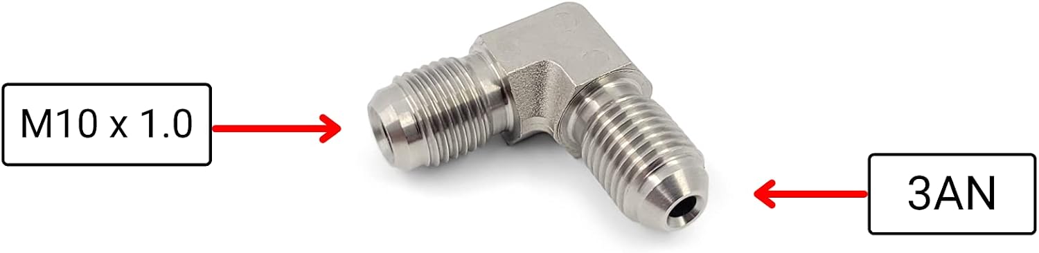 M10x1.0 to 3AN Fitting Adapter - 90 Degree Male Elbow Coupler - for Brake Clutch Fuel Coolant Oil
