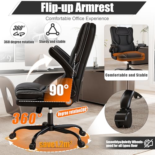 Ergonomic Office Chair with Flip-up Armrests,300lbs Mid Back Computer Office Desk Chair with Lumbar Support, Executive Leather Chair with Rocking Function Adjustable Height for Hom image 6