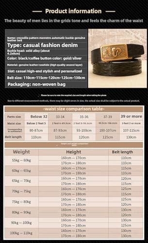 Men's Premium Genuine Leather Belt - Alligator & Elephant Embossed Design, Automatic Buckle Dress Belt for Business & Casual4