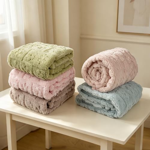 Image of 5 Pcs Baby Blanket Flower Checkerboard Ultra Soft Gift-Ready Plush for Newborns, Nursery & Stroller 30 inchx40 inch Pink Blue Gray Light Brown Purple