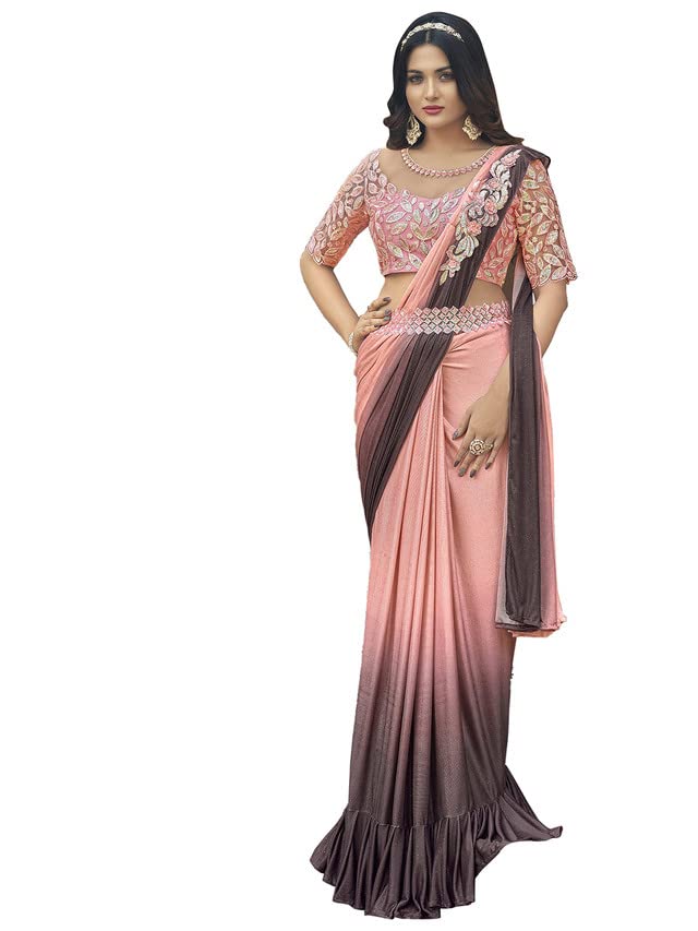 SIRILWomen's Ready To Wear & Lace Lycra Saree with Unstitched Blouse Piece