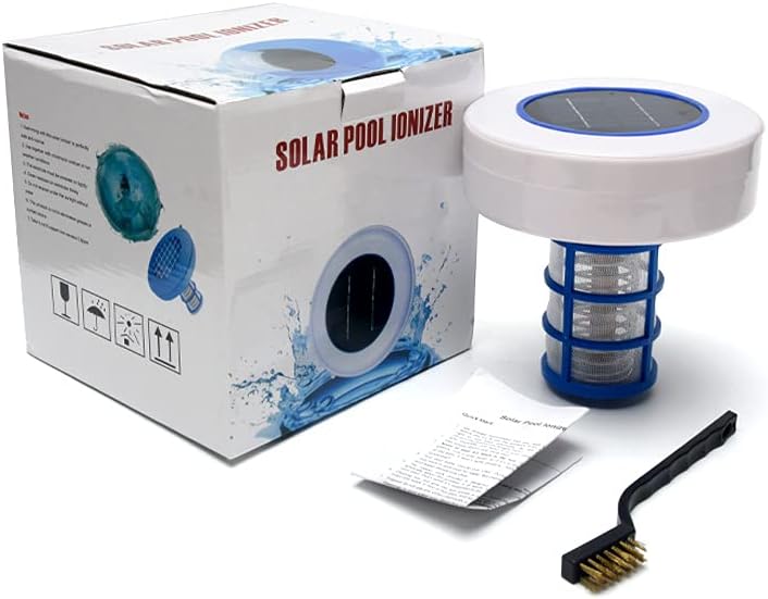 Solar Pool Ionizer,Copper Silver Ion Automatic Pool Cleaner & Pool Lonizer,Non-Toxic and Tasteless,Max 22,000 Gal,for Clean Pools, Spas, and Drinking Water. (White(With Brush))