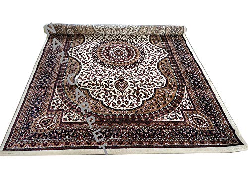 Image of Kashmiri Traditional Woollen Carpet with Advanced 1 Inch Thickness & Classical Look 120x180cm (4x6 Feet) Color White