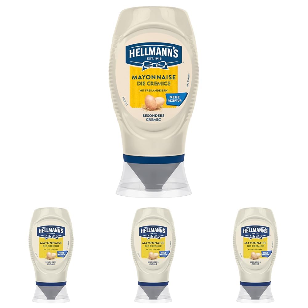 Hellmann's Mayonnaise Die Cremige besonders cremige Mayo mit Freilandeiern 250 ml (Packung mit 4)