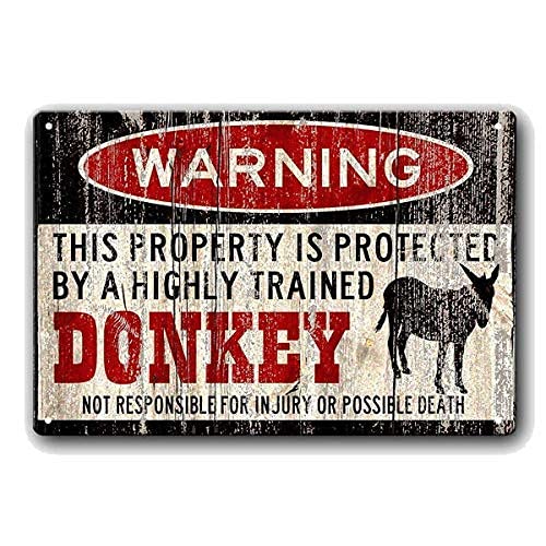 Kalynvi Vintage Metal Sign Warning This Property is Protected by Highly Trained Donkey Retro Poster Plaque Tin Sign Wall Decor for Kitchen Bar Pub Farm House 12x8inch