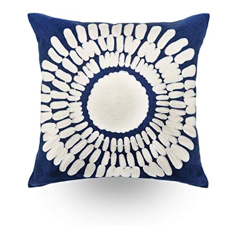 Hodeco Embroidery Throw Pillow Cover for Sofa Couch Throw Pillow Cover Decorative Sunflower Throw Pillow Cover 18x18, Dark Blue Throw Pillow Cover 1 Piece Cover