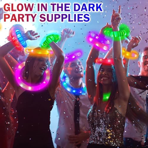 Image of Glow Sticks Party Favors Supplies 18-72 PCS, Camping Essentials for Kids | Light Up Pop Tubes Necklace ＆ Bracelets Accessories for Summer, Halloween Goodie Treat Gift Bag Stuffers for Birthday Wedding