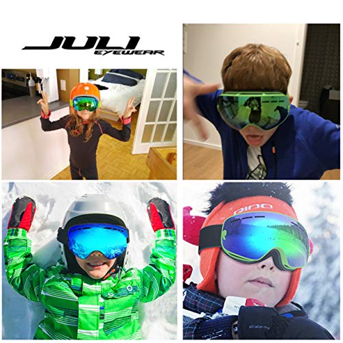 Image of JULI Kids Ski Goggles,Interchangeable Double Layer Spherical Lens,OTG Anti-Fog Snowboard Skate Snow Goggles Age 4-16 4300(Gold)