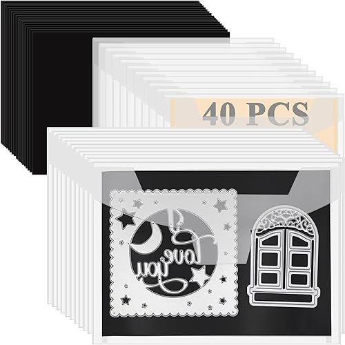 Image of 40 Pcs Die Storage Pockets and Magnet, 0.5mm Thickness Magnetic Sheets for Die Storage, 5.5 x 7.5 Inch Craft Die Storage Envelopes