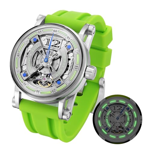 FEICE FM501 Automatic Mechanical Watch Skeleton Watch Titanium Steel 50M Waterproof Mens Wristwatch Luminous Analog Watches No Battery Silicone Strap, Green (B0D118LVL1) Amazon Price History, Amazon Price Tracker