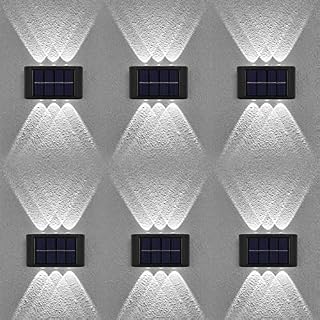 6 Pack Solar Wall Lights Outdoor, 6 LED Waterproof Solar Fence Lights Up and Down Wall Lamps for Garden Decoration, Fence, Yard, Front Door, Pathway (6 Pack, Warm White)