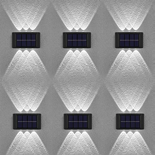 Leehui 6 Pack Solar Wall Lights Outdoor, 6 LED Waterproof Solar Fence Lights Up and Down Front Door Lamps for Garden Decoration, Yard, Pathway (Bright White, 6 Pack)