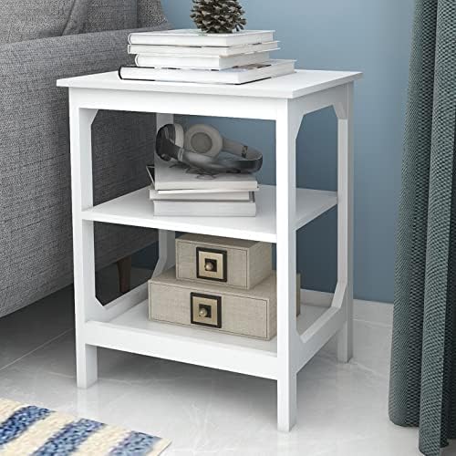 TaoHFE White Side Table 3-Tier Narrow,White end Table with Storage Shelves,White Side Table Living Room Small Bedside Stand,Wooden Nightstand,Corner Shelf,End Table for Small Spaces Bedroom Office