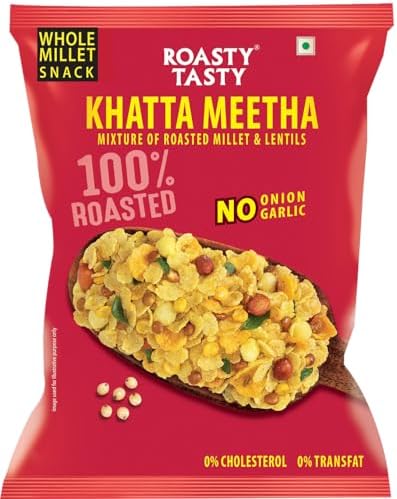 Roasty Tasty Khatta Meetha Roasted Millet Namkeen Snack 200gm | Oil-Free, Millet Snack For Kids | No Onion, No Garlic | Healthy Snacks