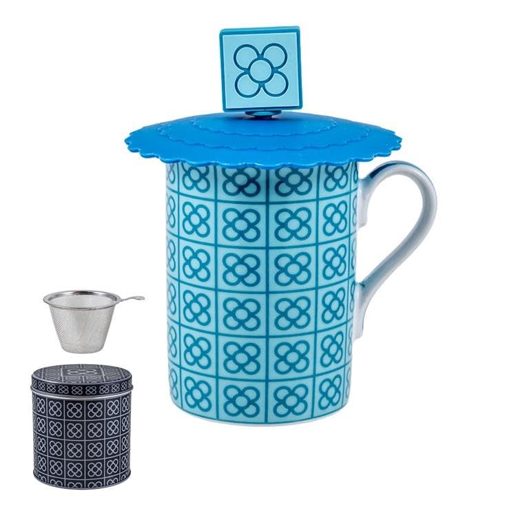 DRW Lot de 6 tasses à infusion avec filtre en acier inoxydable Panot Turquoise Tasse : 8 x 8 x 10 cm