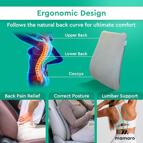 Image of Car Seat Back Cushion with Memory Foam Lumbar Support, Ergonomic Pillow for Back Pain Relief & Spine Alignment, Ideal for Long Drives, Daily Commutes & Office Chairs - Fits All Car Seats (Grey)