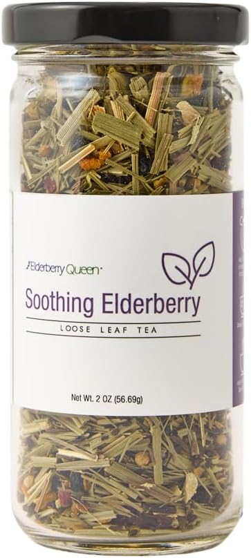 Soothing Elderberry Loose Leaf Tea, Pure Natural Herbal Tea Blend with Ginger Root, Lemongrass and Cinnamon (2 ounce)
