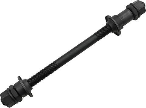 1PCS Bike Axle 180mm/7.1in Bicycle Multiple Speed Rear Hub Axle 3/8 Inch Black Bike Axle Replacement 26 TPI Hub Shaft Conical Lock Nut Washer Kit Bicycle Parts Accessories