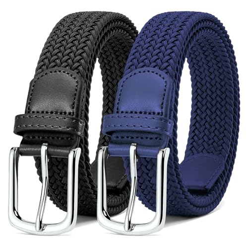 MATLAB 2er-Pack Stretchgürtel für Damen & Herren – Elastische Flechtgürtel aus Stoff, Verstellbar & Dehnbar, 3,3 cm breit, Schwarz & Blau, Länge 110 cm