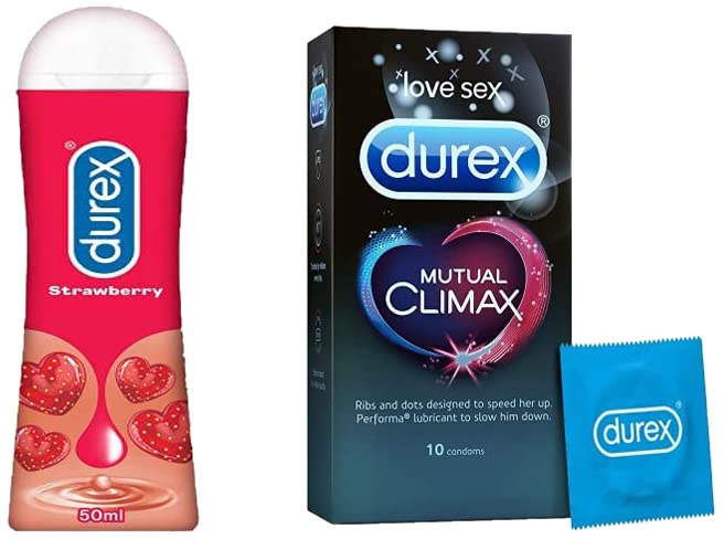 Image of Durex Play Lubricant Gel, Saucy Strawberry - 50 ml & Durex Mutual Climax Condoms - 10 Count