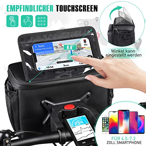 HASAGEI Fahrradtasche,Lenkertasche Fahrrad,mit Lenkeradapter FüR Fahrrad,Ebike und ElektrofahrräDer, 6L Fahrradkorb Vorne,Wasserdicht Lenkertaschen