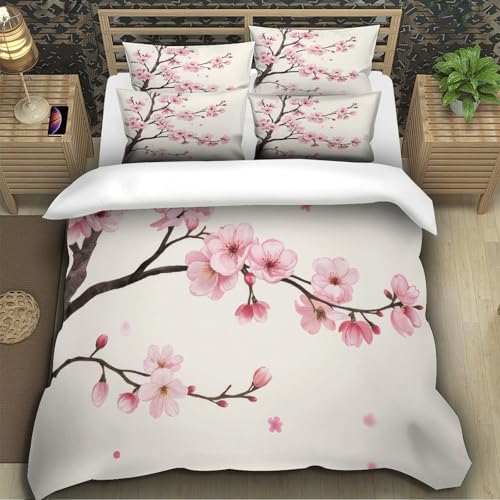 Housse de couette fleur de cerisier 3D effet ultra douce avec fermeture éclair résistante