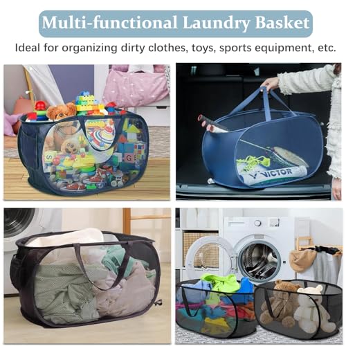 3er Set Pop-up Wäschekorb Faltbar, Laundry Baskets mit Henkel, Klappbarer Wäschesammler aus Mesh, für Badezimmer, Schlafzimmer, Waschküche, Kinderzimmer & Reisen