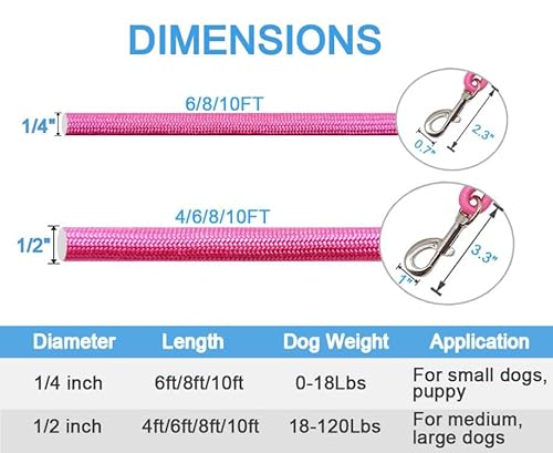 Maypaw COMOYA 4 Ft/6 Ft/8 Ft/10 Ft Dog Leash, Classic Solid Colors, Strong Nylon Rope Dog Leash Reinforced thumb #4