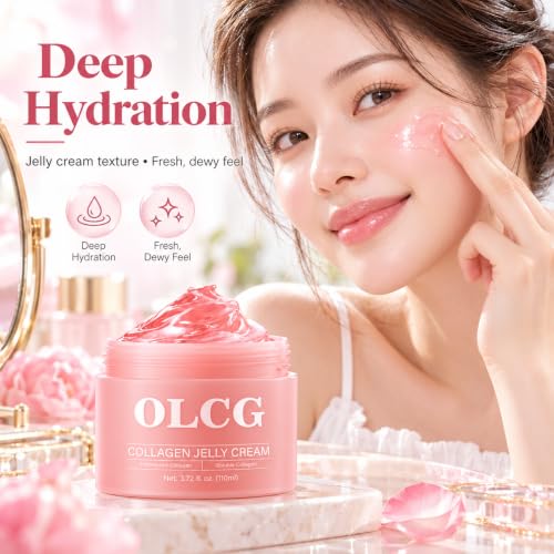 Image of OLCG Collagen Jelly Cream for Face, 100ml | Hydrolyzed & Soluble Collagen | Lightweight Hydrating Face Moisturizer | Non-Greasy Texture for Soft, Smooth & Dewy-Looking Skin (JELLY CREAM)