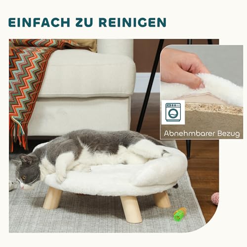PawHut Katzensofa Hundesofa aus Plüsch Hundebett mit Rückenlehne, Holzbeine, Hundecouch mit weicher Polsterung für Katzen miniaturhunde Hunde 47 x 40 x 20 cm Cremeweiß