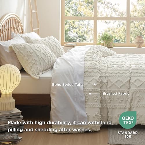 Image of Bedsure Boho Twin Duvet Cover, Soft & Comfortable Elegant Design Boho Bedding for Decoration, Machine Washable Comforter Cover for All Seasons,Includes 1 Duvet Cover & 1 Pillow Sham,Beige
