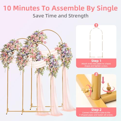 Wedding Arch Backdrop Stand Set of 3, Gold Metal Arch Backdrop Stand 7.2FT & 6FT & 6FT Arched Backdrop Frame for Wedding Ceremony, Party, Baby Shower Decoration, Graduation Ceremony Decoration by Kijamilee - Image 2