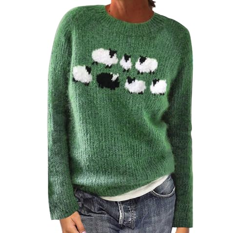 Womens Fair Isle Sweaters Vintage Long Sleeve Knitted Cashmere Pullover Casual Winter Fall Loose Crewneck Sweater