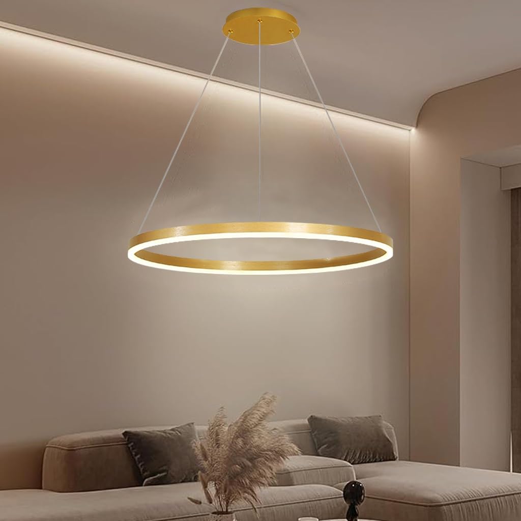 LED Pendant Light Modern Ring Chandelier Dining Table Pendant Lights Dimmable Round Ceiling Light with Remote Control for Island Living Room Dining Room Kitchen Living Room(Gold,1-Ring-80cm)