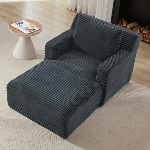 Image of KEIKI 65.4 inch Modern Chaise Lounge Sofa, Deep Seat Corduroy Upholstered Sleeper Chair for Living Room Office Apartment, No Assembly Single Lounger Couch for Gaming, Napping & Small Spaces