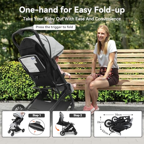 SOLIDEE Baby Stroller, Pushchair with Adjustable Seat, Compact Travel Pram Buggy with Footmuff, Pushchairs for 0-3 Years Old Toddlers with UPF50+ Canopy, Rain Cover, Storage Basket - Image 5