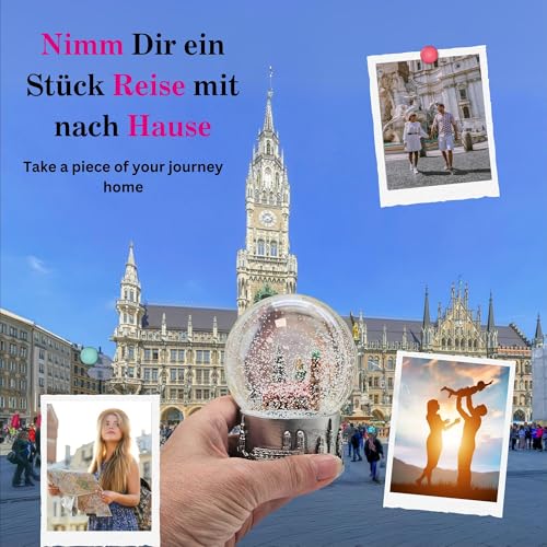 Souvenir Schneekugel München Skyline Silber Sockel | B: 80mm H:95mm | Frauenkirche, Rathaus, Marienkirche | 30050