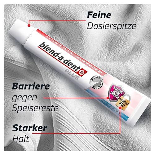 Blend-a-dent Plus Barriere Gegen Speisereste Haftcreme für Voll- & Teilprothesen, Made in Germany, Frischer Geschmack, 4x40g, Orange