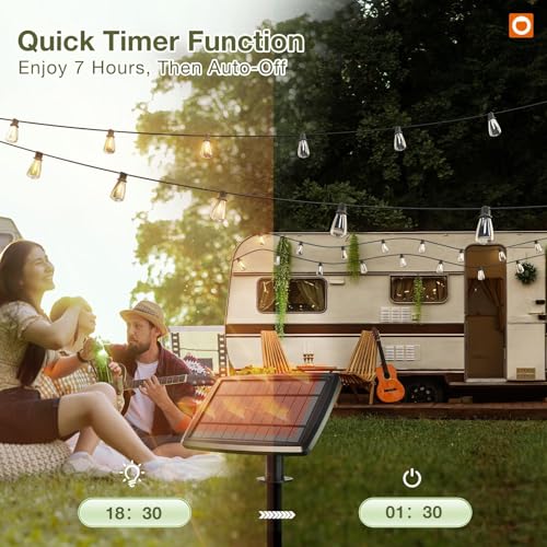 addlon 54(48+6) FT Solar String Lights Waterproof,Patio Lights Solar Powered with Remote& USB Port 24+2 LED Shatterproof Bulbs 3 Lighting Modes Outdoor Lights for Camping Backyard Garden