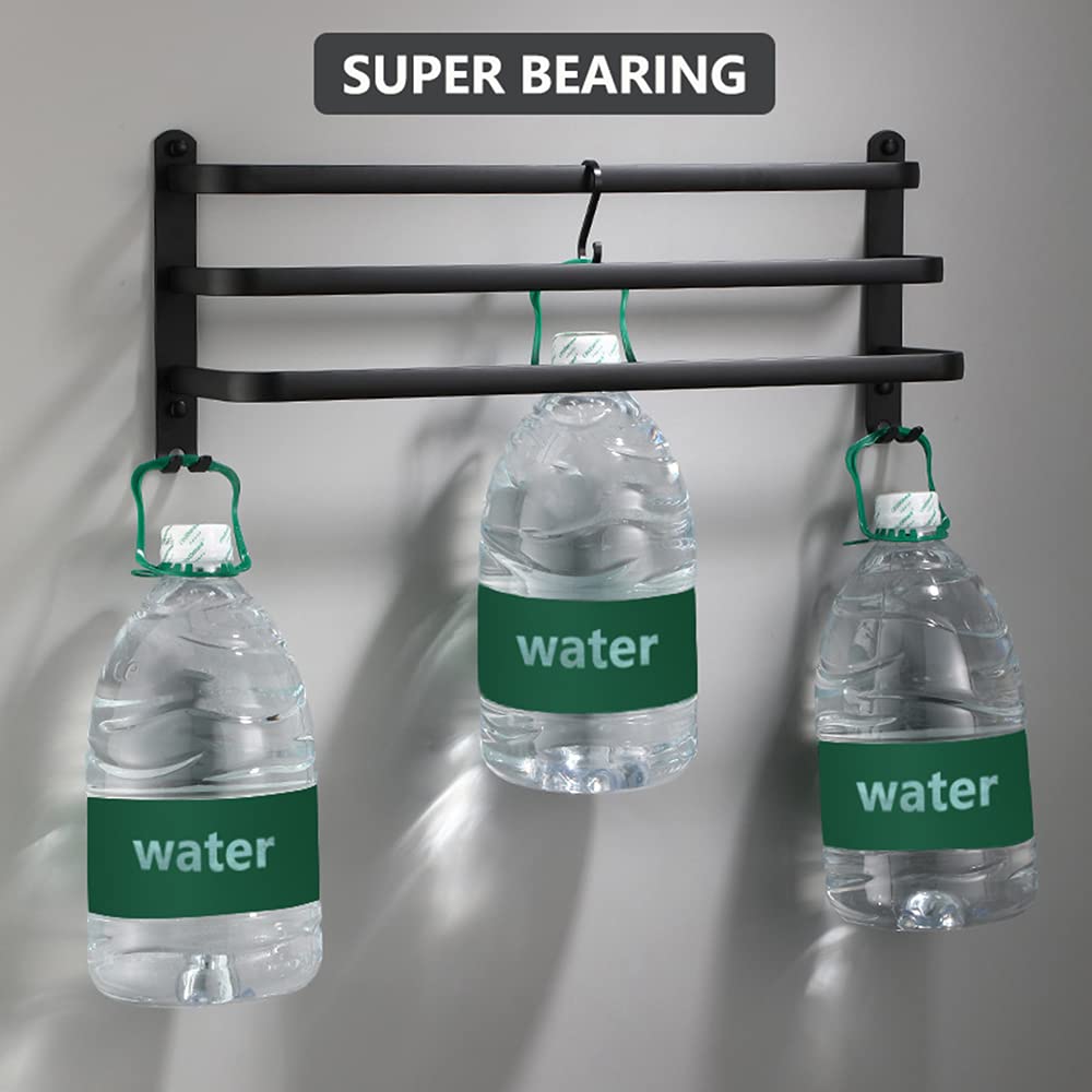 Toallero, toallero de aluminio, montaje en pared, 3 pisos, barra de toalla con gancho, 80 cm, negro, resistente al agua, para baño, cocina, toalla, zapatero