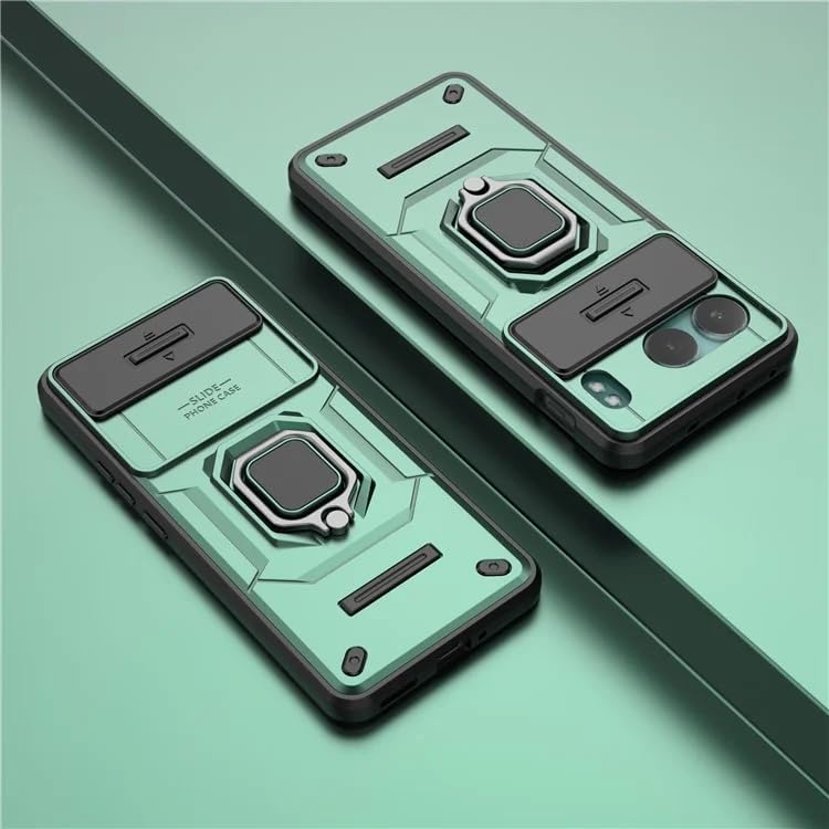 Image of Casodon Heavy Duty Armor Back Case Cover for Oneplus Nord 4 - Magnetic Kickstand Ring with Camera Shutter Protection, Rugged Bumper Hard Back Cover for Oneplus Nord 4 (PC & TPU|Green)
