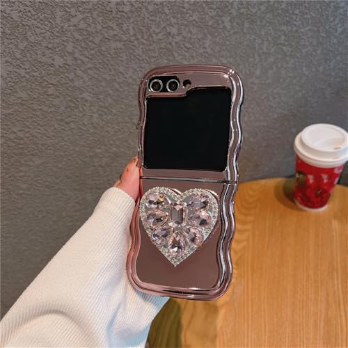 Coque Samsung Z Flip 5 antichoc laser rose et sa béquille cœur en strass