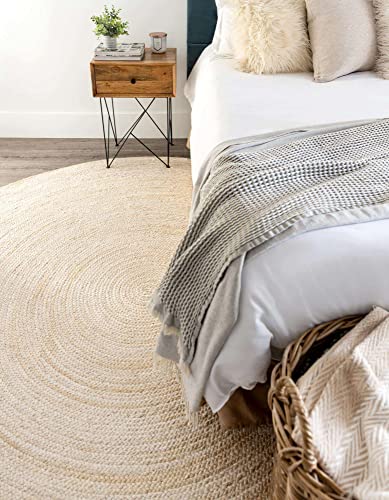 Image of Unique Loom Braided Jute Collection Area Rug - Dhaka (3' 3 inch Round, White)