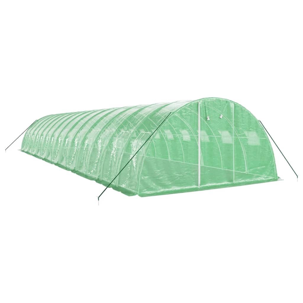 Invernadero con estructura de acero verde 14 x 4 x 2 m, 56 m², túnel de lámina para plantas, cubierta de polietileno resistente a los rayos UV, ventilación para verduras, tomates y hierbas