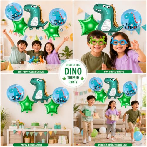 Image of Dinosaur Theme Foil Balloon Set for Birthday Decoration, Set of 5