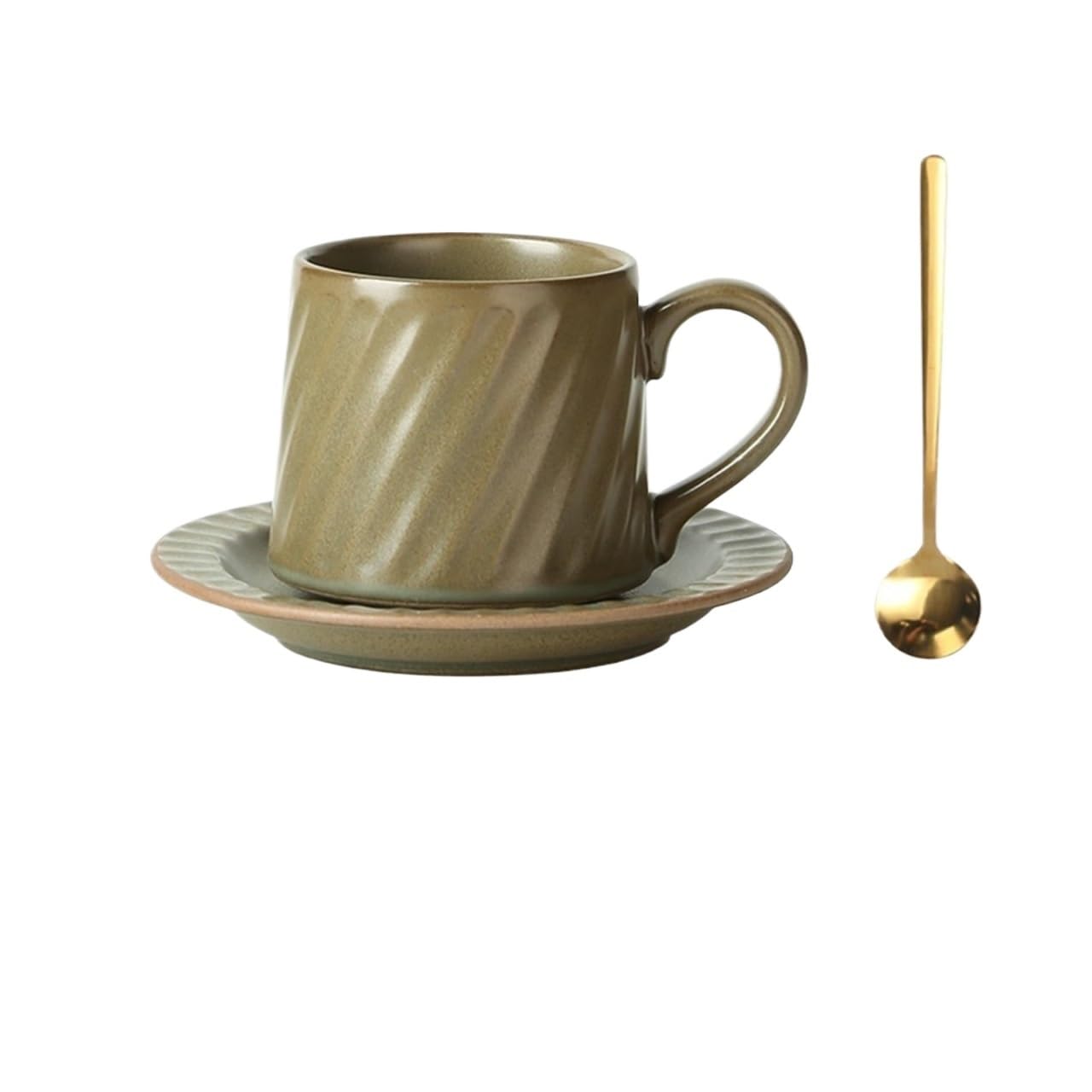 LIBANGRONG-888 Mugs Retro Ceramic Spotted Striped Cup Mug Afternoon Tea Milk Coffee Italian Nostalgic Saucer Spoon Milk Tea Cup