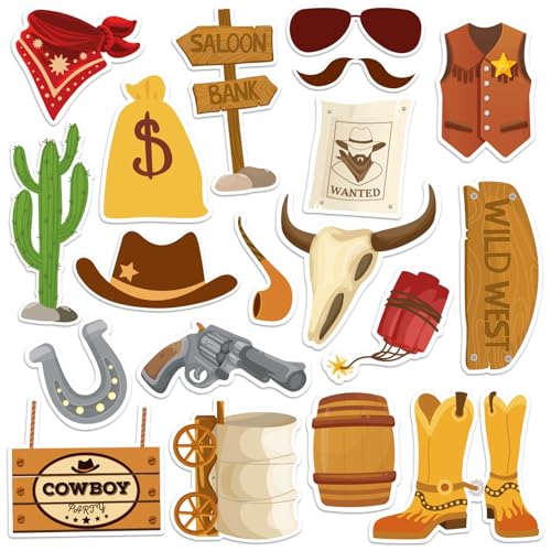 Glodecart 76PCS Western Cowboy Cutouts for Birthday Decorations, Rodeo Cowboy Boot Hat Bounty Hunter Wild West Theme Cut-Outs for Western Party Decorations Wall Decor Baby Shower Party Supplies Favors