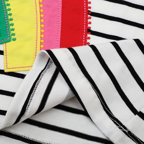 Image of HILEELANG Toddler Girl Sleeveless Dress Stripe Zigzag Cotton Casual Tunic Party Dresses