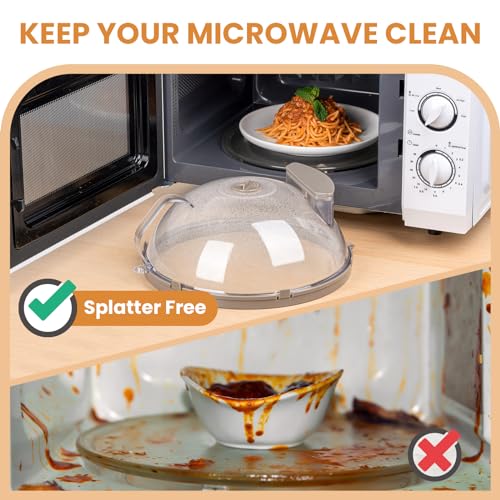 Image of 12 Inch Microwave Splatter Cover, Upgraded Microwave Cover for Food with Water Steamer, Integrated Handle, Splatter Guard, Cookware Lid, House Warming Gifts New Home, Grey